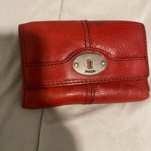 Vintage Fossil Red Leather Wallet